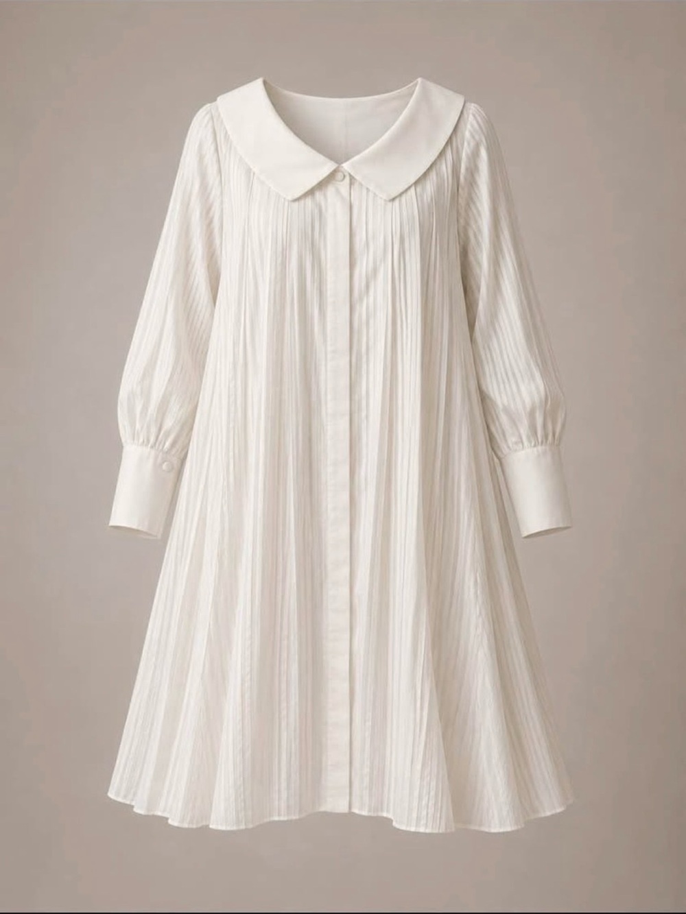 Women's Cream Pleated Peter Pan Collar Dress